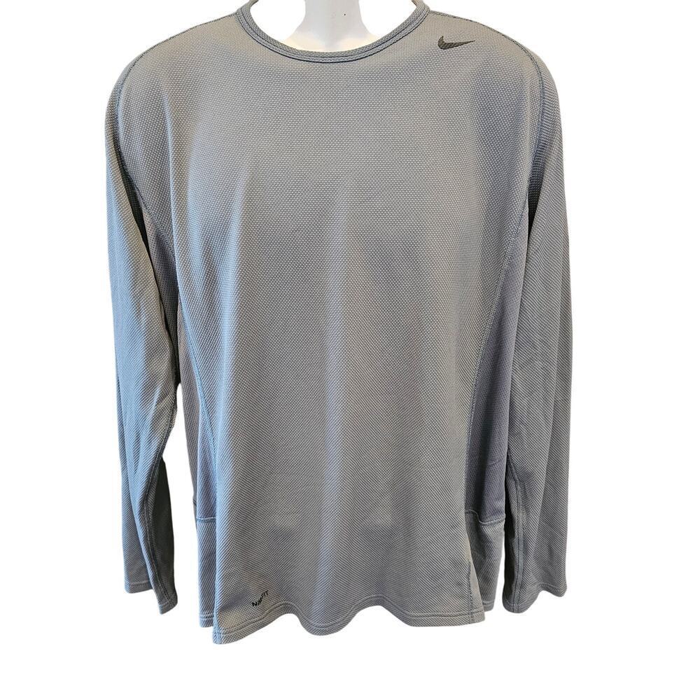 Nike fit dry mens grey sz XL active crewneck long sleeve winter running top EUC